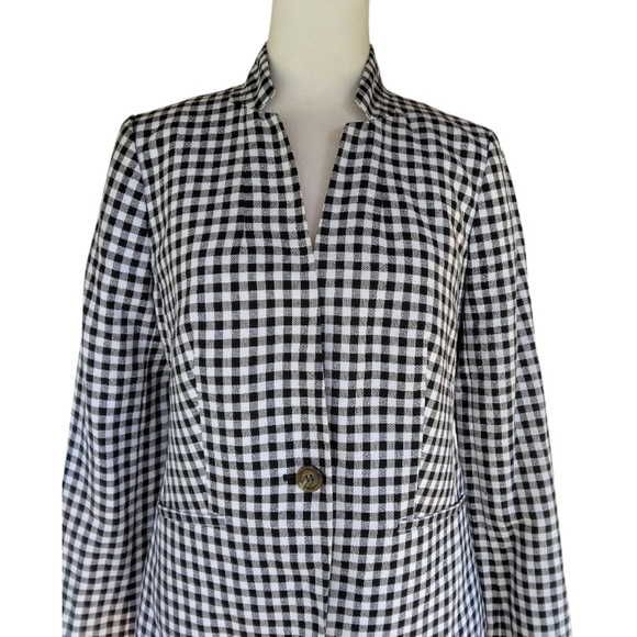 Talbots Wesley Linen Cotton Blend Notched Collar Gingham Blazer Size 2 - Picture 3 of 9